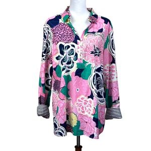 Talbots pink/green tunic, XL, resort, travel, colorful, coastal, vacation
